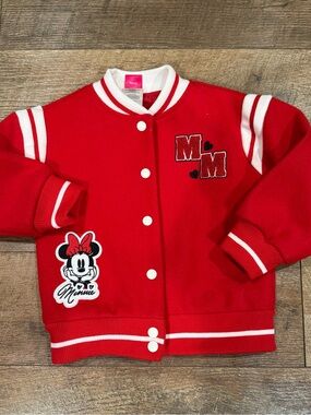 Disney Minnie Mouse Varsity Jacket Toddler Girls Size 3T Red Snap Front